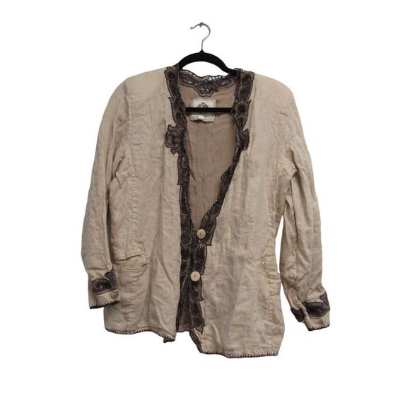 Chasing Unicorns Everyday is a Winding Road Linen Cutwork Blazer SZ Small - Picture 2 of 5